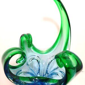 Vintage MCM Art Glass. Emerald green, Cobalt Blue and Pale Blue.